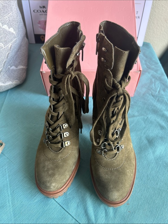 Vince Camuto Shoes - Vince Camuto Olive Green Suede Lace-Up Combat Boots